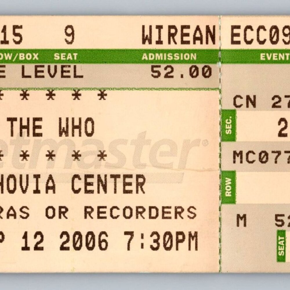 The Who Wachovia Center Concert Ticket Sep 12 2006 7:30 PM Mezzanine Lot of 2